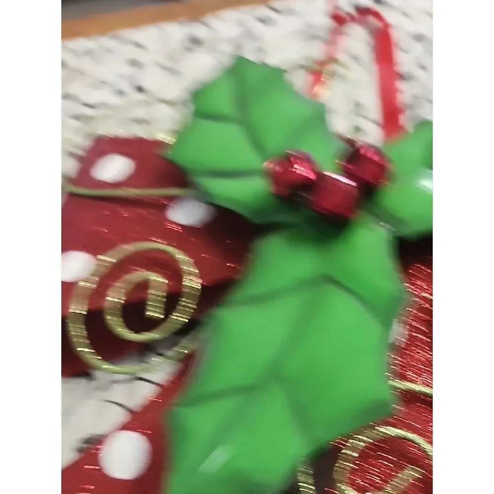 Holiday Red Polka Dot Bow with Green Holly Door Decration